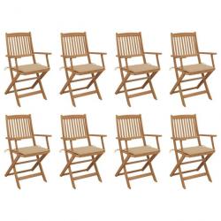 Chaises pliables d'extérieur avec coussins 8 pcs Bois d'acacia