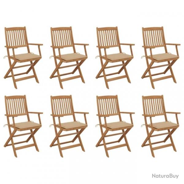 Chaises pliables d'extrieur avec coussins 8 pcs Bois d'acacia