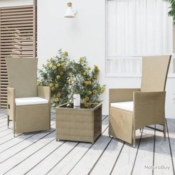 Ensemble de salon de jardin 3 pcs beige poly rotin et acier