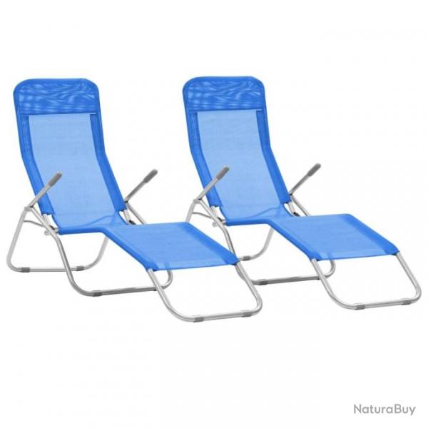 Chaises longues pliables 2 pcs Textilne Bleu