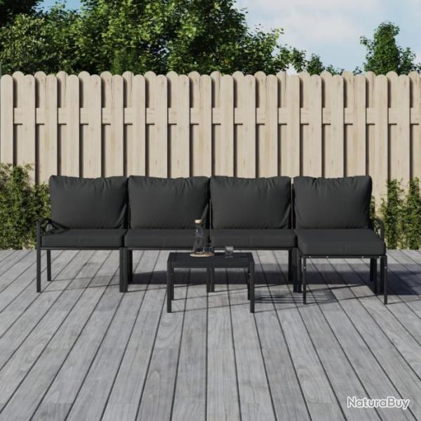 Salon de jardin 6 pcs avec coussins gris acier