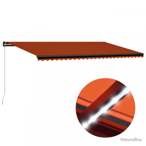 Auvent manuel rtractable avec LED 600x300 cm Orange et marron
