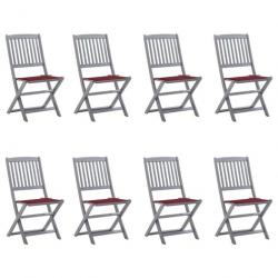 Chaises pliables d'extérieur 8 pcs avec coussins Bois d'acacia