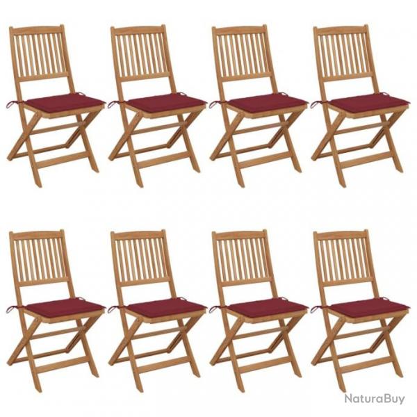 Chaises pliables de jardin 8 pcs avec coussins Bois d'acacia