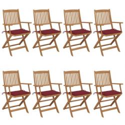 Chaises pliables de jardin 8 pcs avec coussins Bois d'acacia