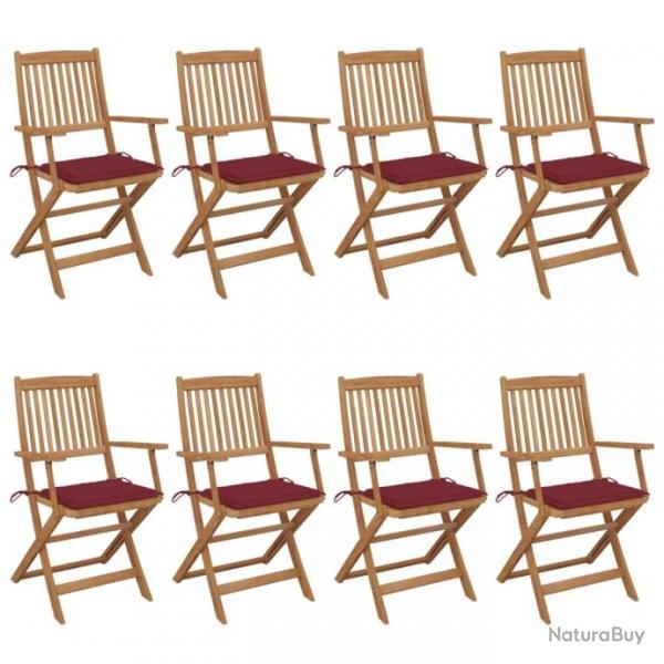 Chaises pliables de jardin 8 pcs avec coussins Bois d'acacia