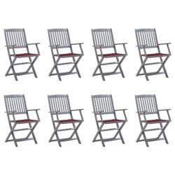 Chaises pliables d'extérieur 8 pcs avec coussins Bois d'acacia