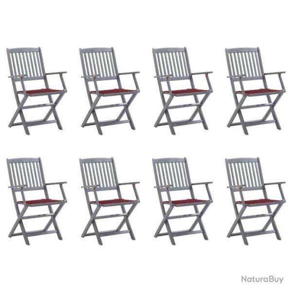 Chaises pliables d'extrieur 8 pcs avec coussins Bois d'acacia