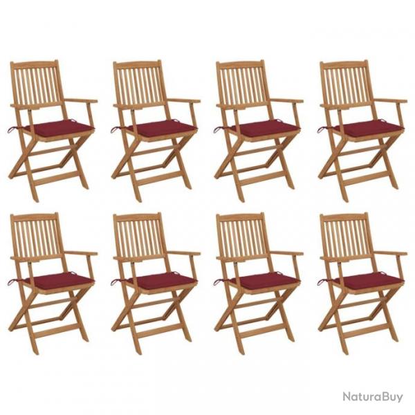 Chaises pliables d'extrieur avec coussins 8 pcs Bois d'acacia