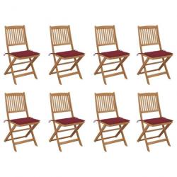 Chaises pliables d'extérieur avec coussins 8 pcs Bois d'acacia