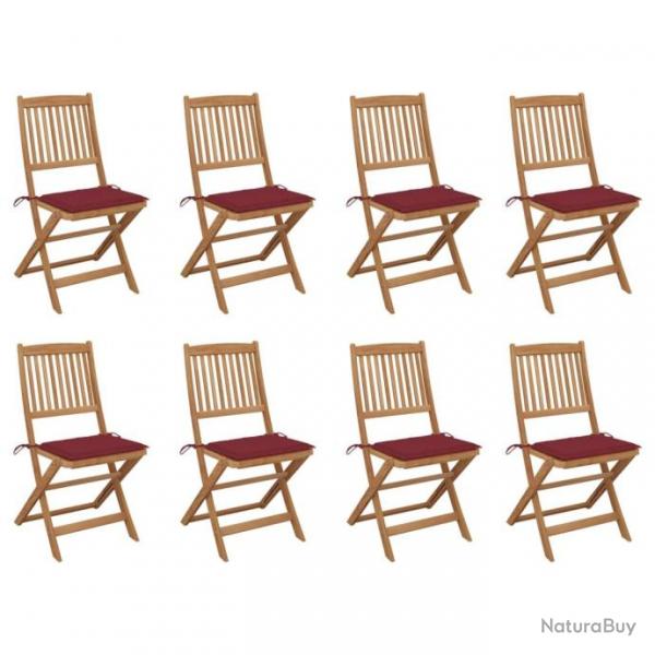 Chaises pliables d'extrieur avec coussins 8 pcs Bois d'acacia