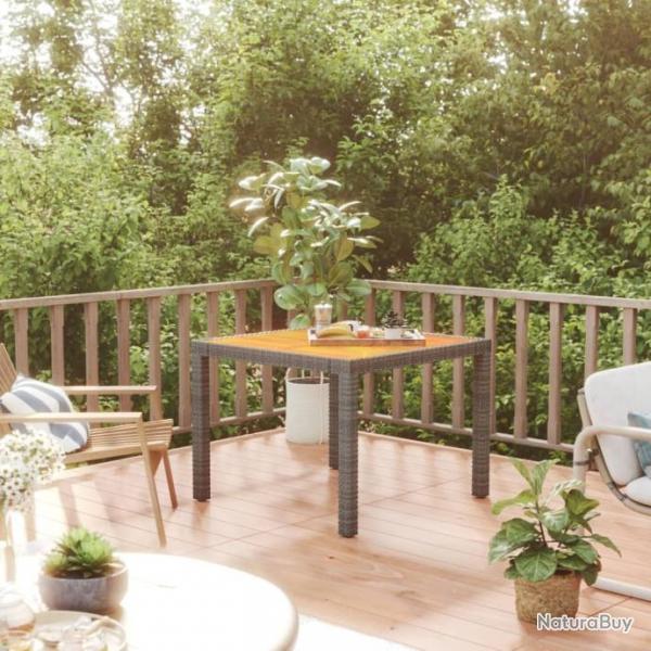 Table de jardin 90x90x75cm Rsine tresse et bois d'acacia Gris