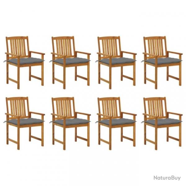 Chaises de jardin avec coussins 8 pcs Bois d'acacia solide