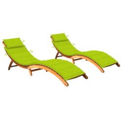 Chaises longues 2 pcs avec coussins Bois d'acacia solide