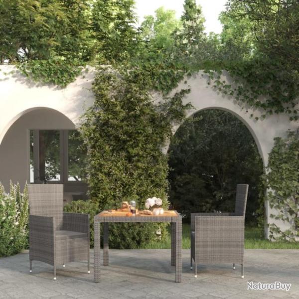 Mobilier  dner de jardin 3pcs et coussins Rsine tresse Gris