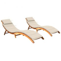 Chaises longues 2 pcs avec coussins Bois d'acacia solide