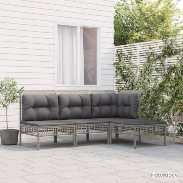 Salon de jardin 4 pcs avec coussins Gris Rsine tresse