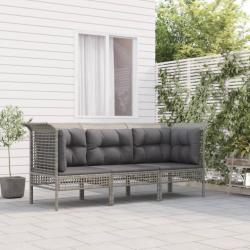 Salon de jardin 3 pcs avec coussins Gris Résine tressée