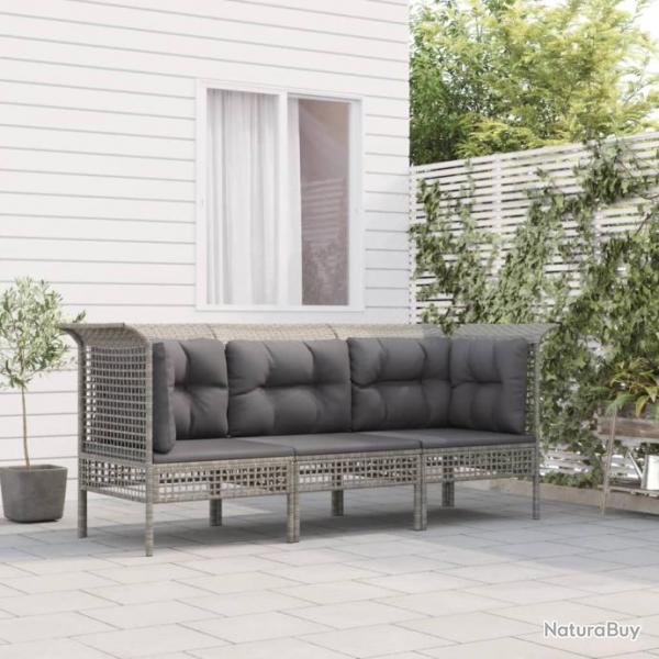 Salon de jardin 3 pcs avec coussins Gris Rsine tresse