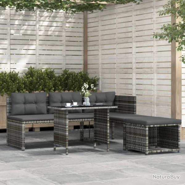 Mobilier  dner de jardin 4pcs et coussins Gris Rsine tresse