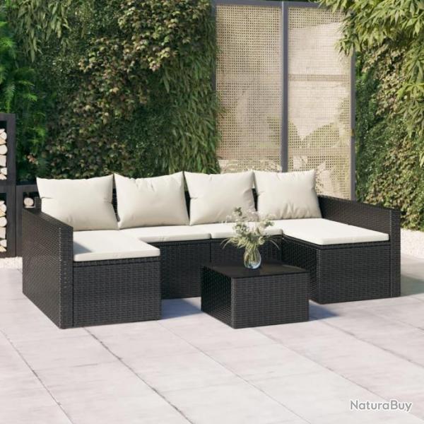 Salon de jardin 2 pcs avec coussins Noir Rsine tresse