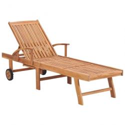 Chaise longue avec coussin rouge Bois de teck solide