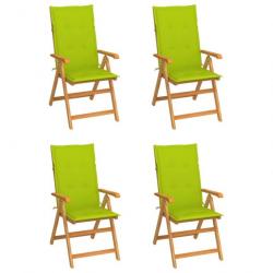 Chaises de jardin 4 pcs avec coussins vert vif Bois de teck