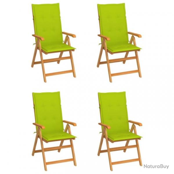 Chaises de jardin 4 pcs avec coussins vert vif Bois de teck