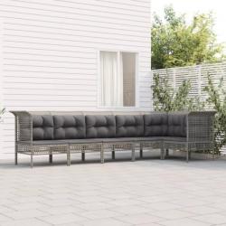 Salon de jardin 6 pcs avec coussins Gris Résine tressée