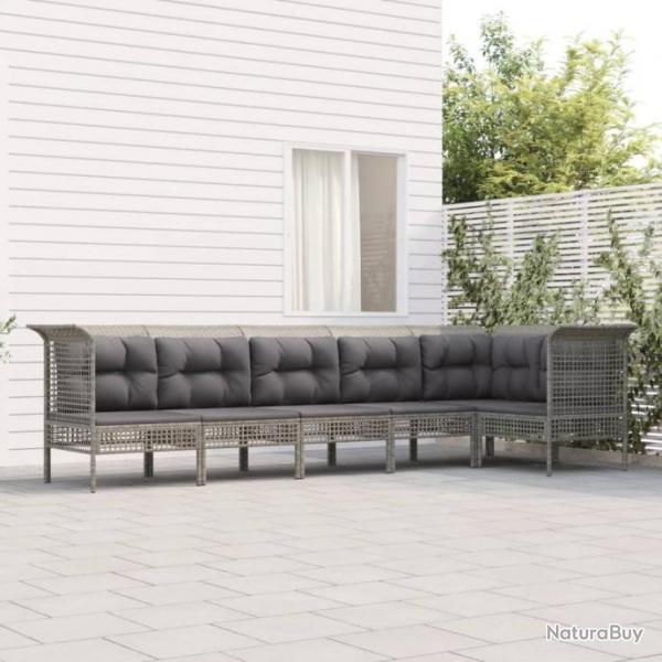 Salon de jardin 6 pcs avec coussins Gris Rsine tresse