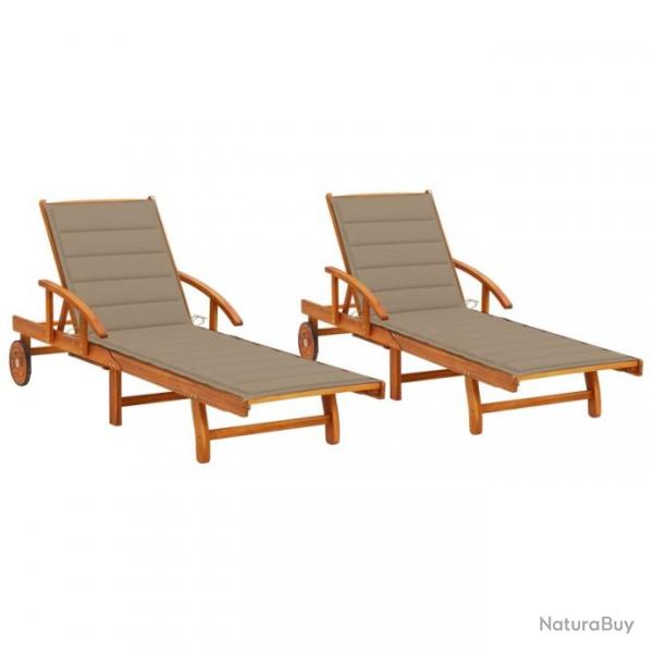 Chaises longues 2 pcs avec coussins Bois d'acacia solide