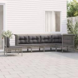 Salon de jardin 6 pcs avec coussins Gris Résine tressée