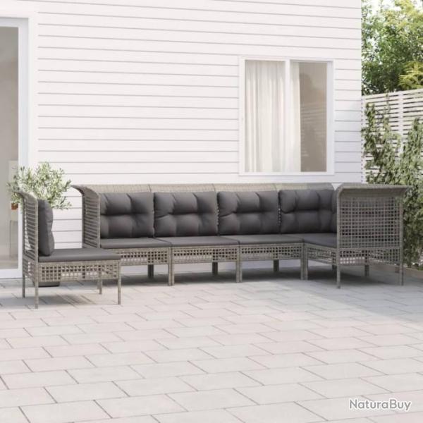 Salon de jardin 6 pcs avec coussins Gris Rsine tresse