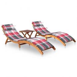 Chaises longues 2 pcs avec table et coussins Acacia solide
