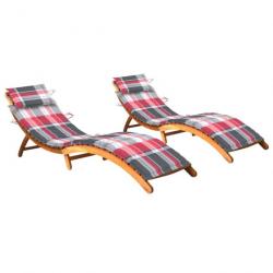 Chaises longues 2 pcs avec coussins Bois d'acacia solide