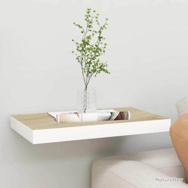 tagre murale flottante Chne et blanc 40x23x3,8 cm MDF