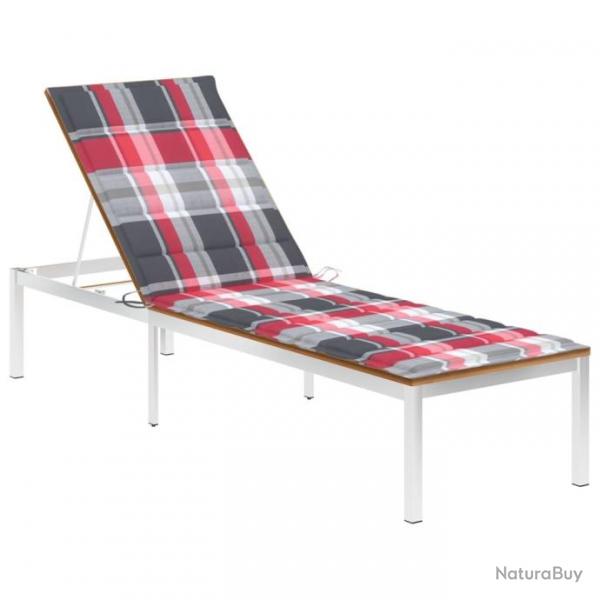 Chaise longue avec coussin Bois d'acacia et acier inoxydable