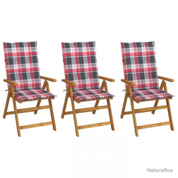 Chaises pliables de jardin 3 pcs avec coussins Bois d'acacia