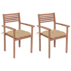 Chaises de jardin 2 pcs avec coussins beige Bois de teck massif