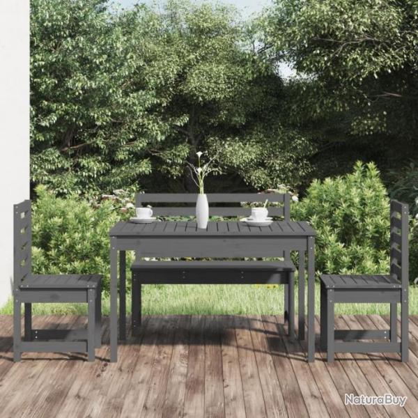 Ensemble  dner de jardin 4 pcs gris bois massif de pin