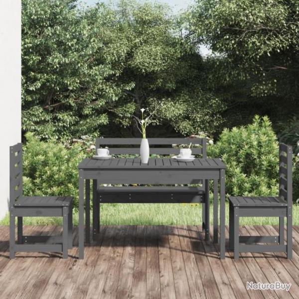 Ensemble  dner de jardin 4 pcs gris bois massif de pin