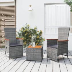 Ensemble de salon de jardin 3 pcs gris poly rotin et acacia