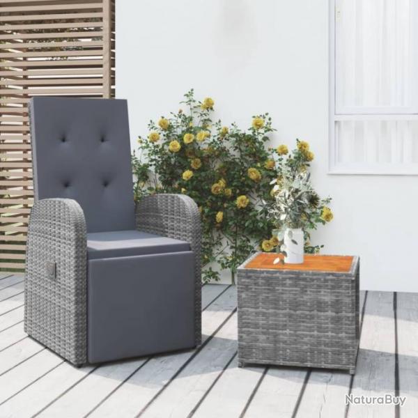 Ensemble de salon de jardin 2 pcs gris poly rotin et acacia