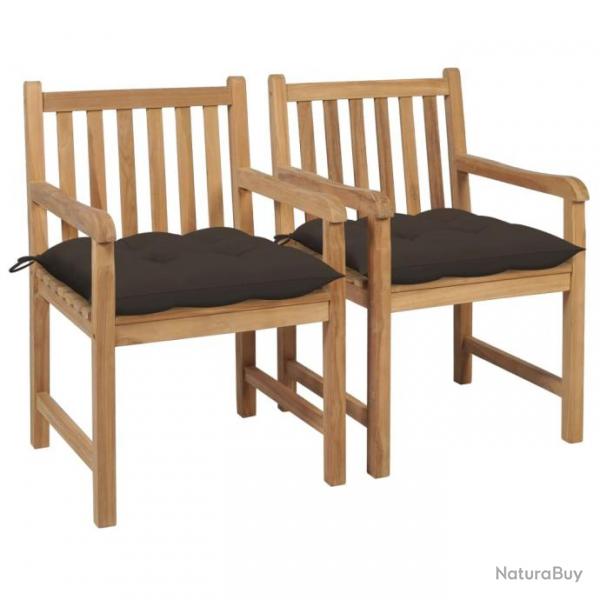 Chaises de jardin 2 pcs avec coussins taupe Bois de teck massif