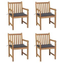 Chaises de jardin 4 pcs avec coussins anthracite Teck solide