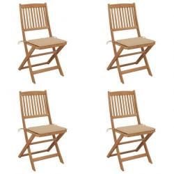 Chaises pliables de jardin 4 pcs avec coussins Bois d'acacia