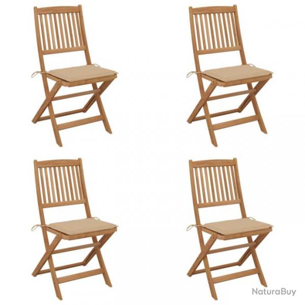 Chaises pliables de jardin 4 pcs avec coussins Bois d'acacia