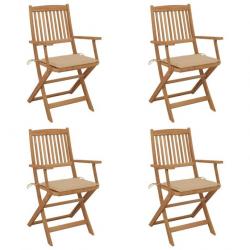 Chaises pliables de jardin 4 pcs avec coussins Bois d'acacia