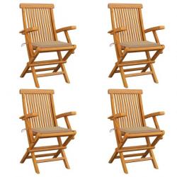 Chaises de jardin avec coussins beige 4 pcs Bois de teck massif