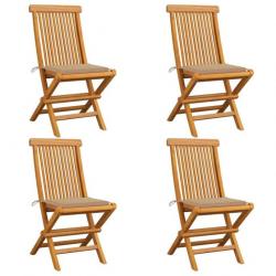 Chaises de jardin avec coussins beige 4 pcs Bois de teck massif